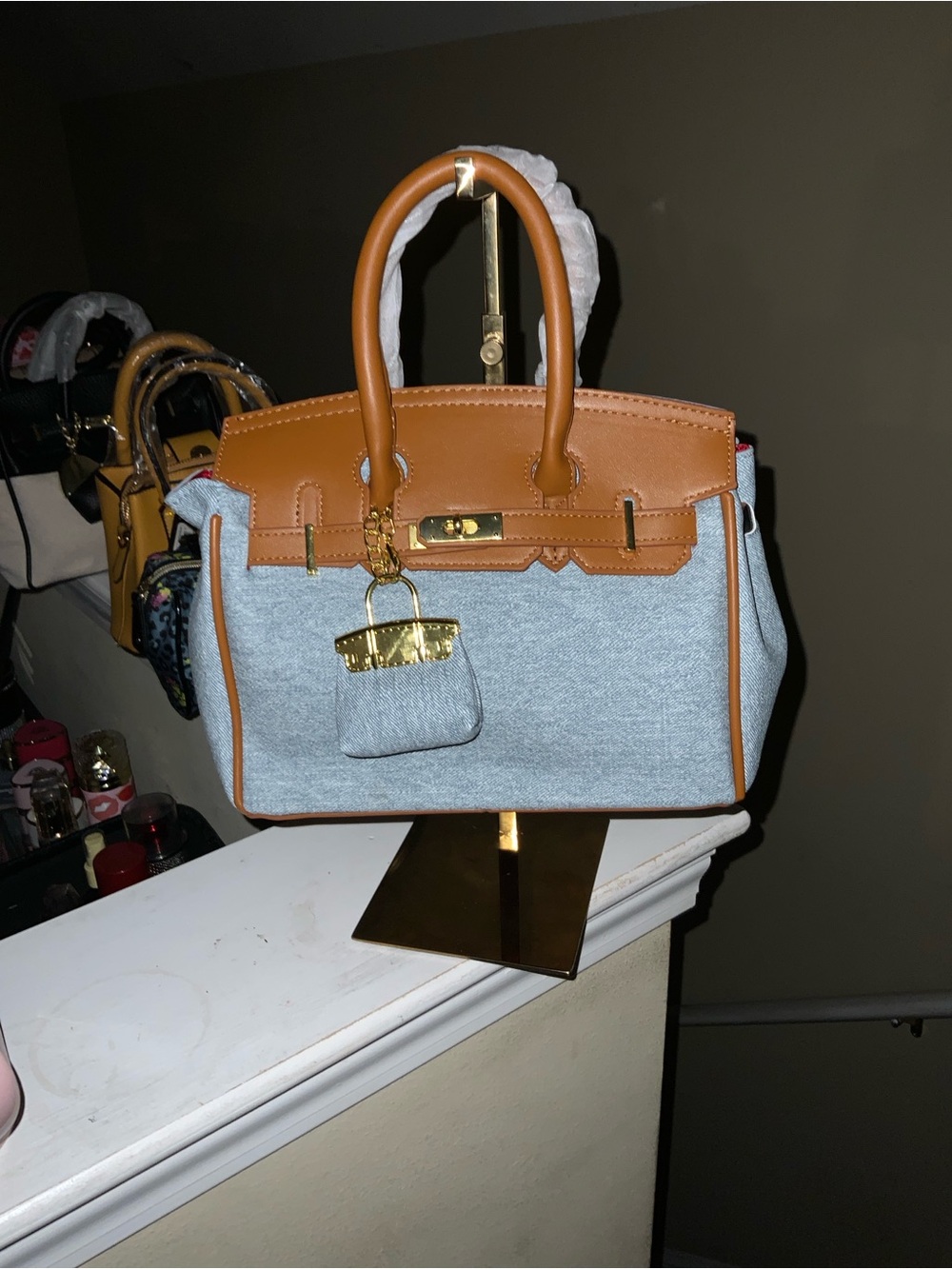 Structured Two-Tone Tote Bag with Tan Trim